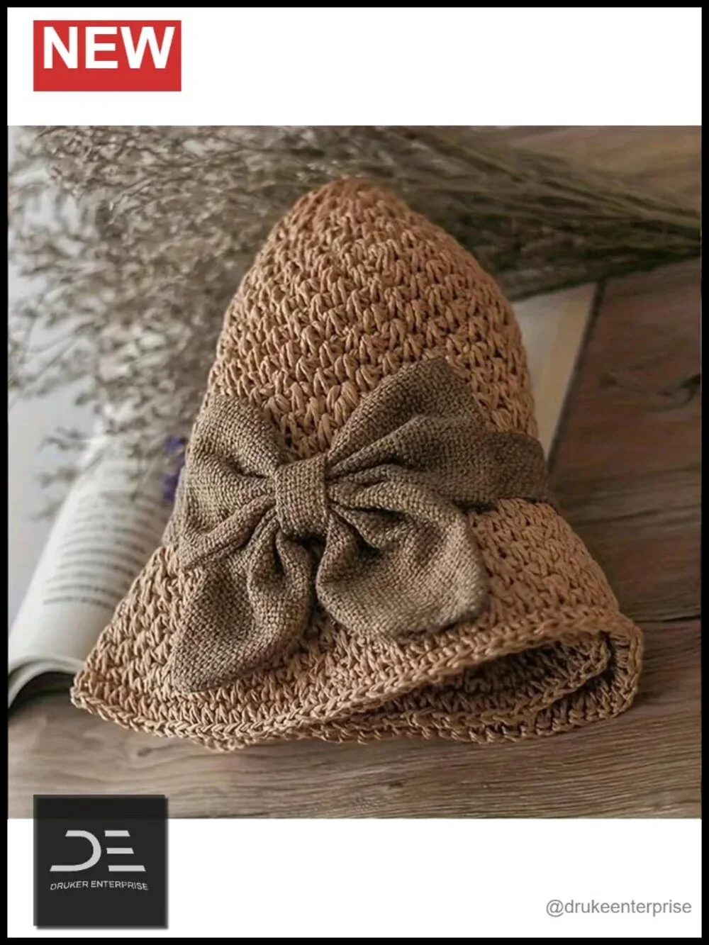 Woven Straw Sun Hat with Bow Wide Brim Packable Travel Bucket Hat